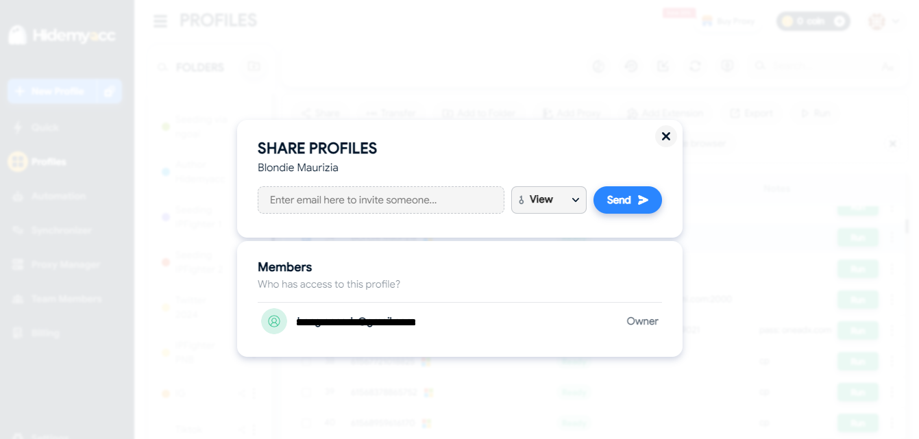 Share profile on Hidemyacc
