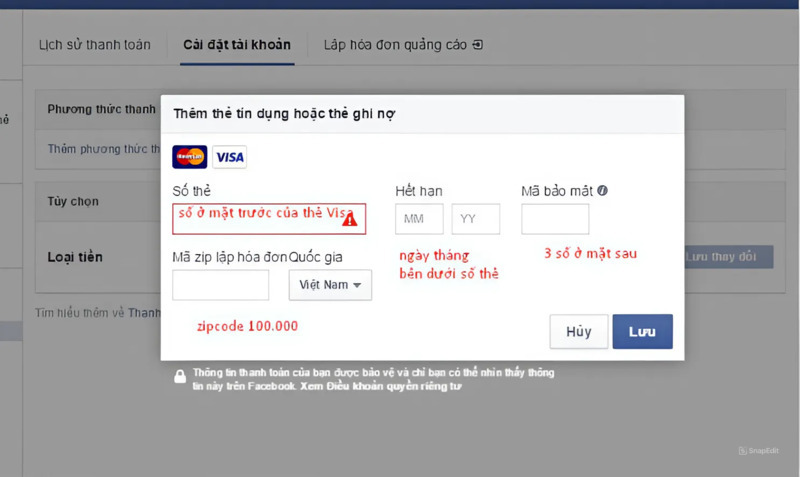 chạy quảng cáo facebook nên dùng thẻ visa nào 