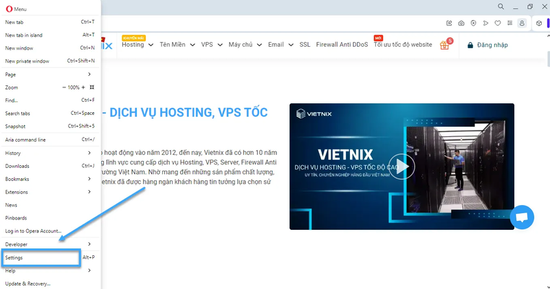 bật vpn trên opera