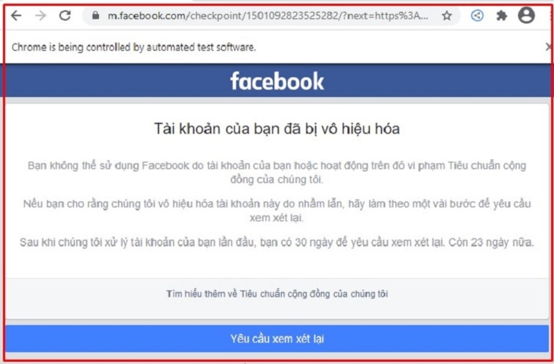 tài khoản quảng cáo bị vô hiệu hoá