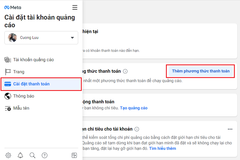 thanh toán quảng cáo facebook bằng momo