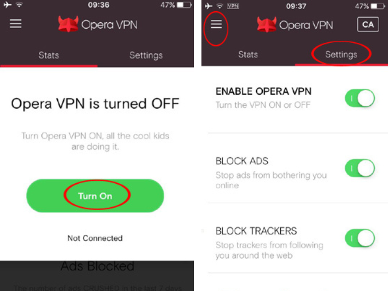 bật vpn trên opera