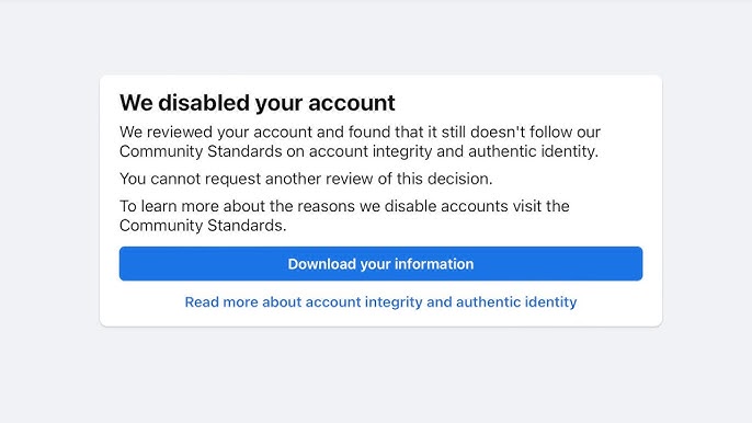 Facebook account disabled notification