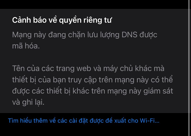 Mạng này đang chặn lưu lượng dns được mã hoá