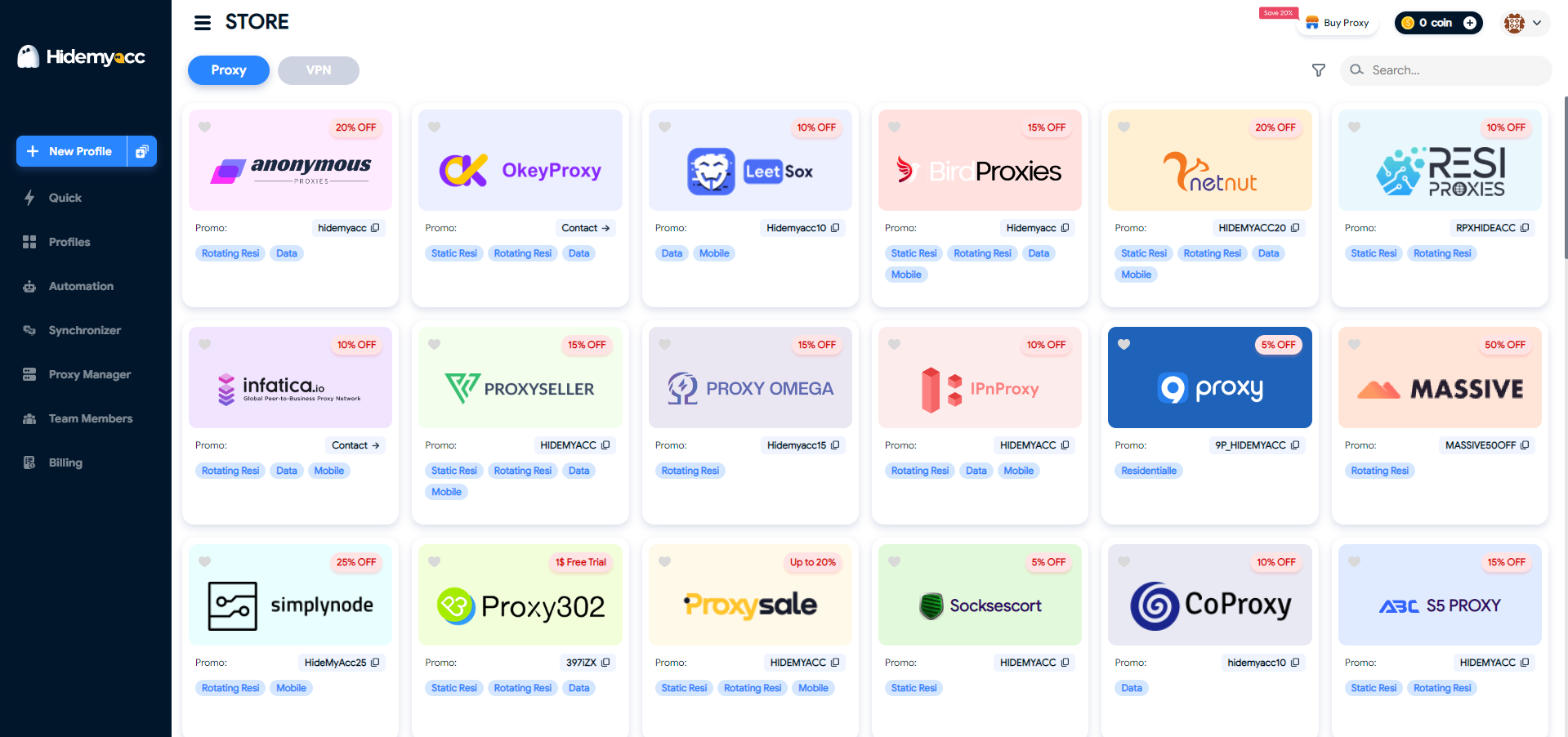 Hidemyacc's Proxy Store
