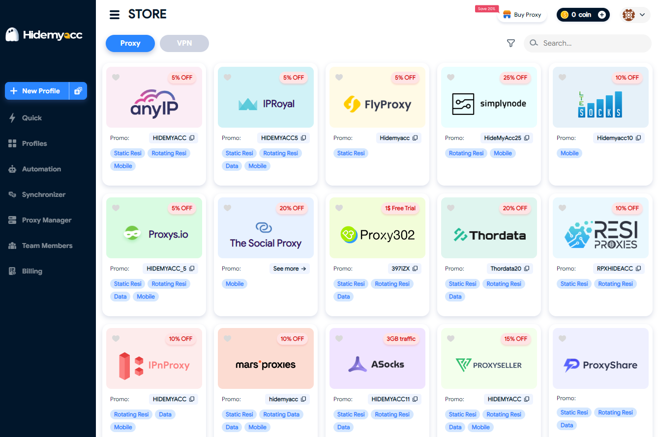 Hidemyacc Proxy Store