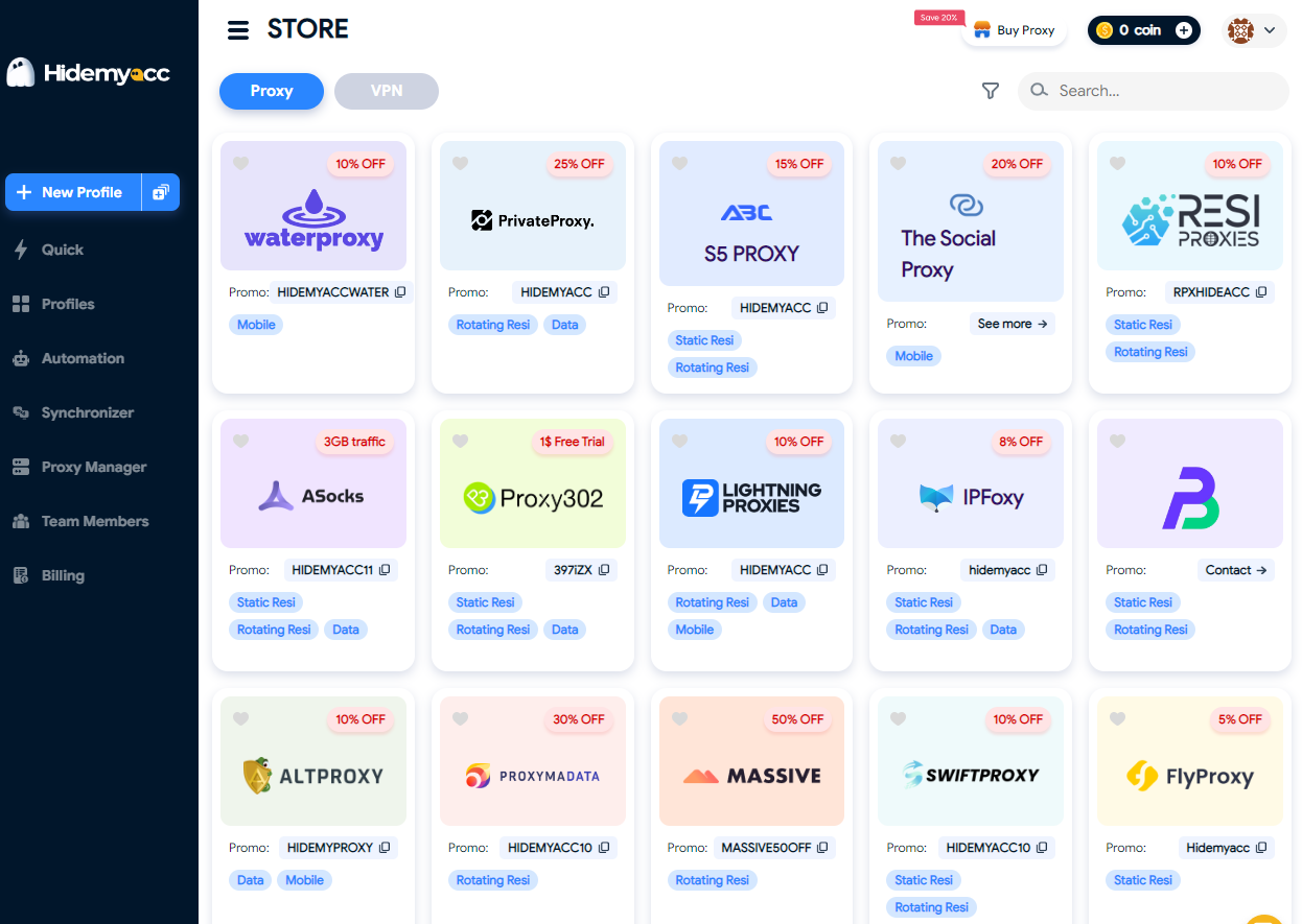 Hidemyacc proxy store