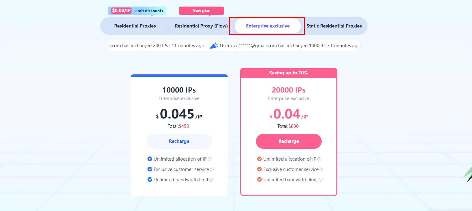 Gói Enterprise Exclusive của 360proxy