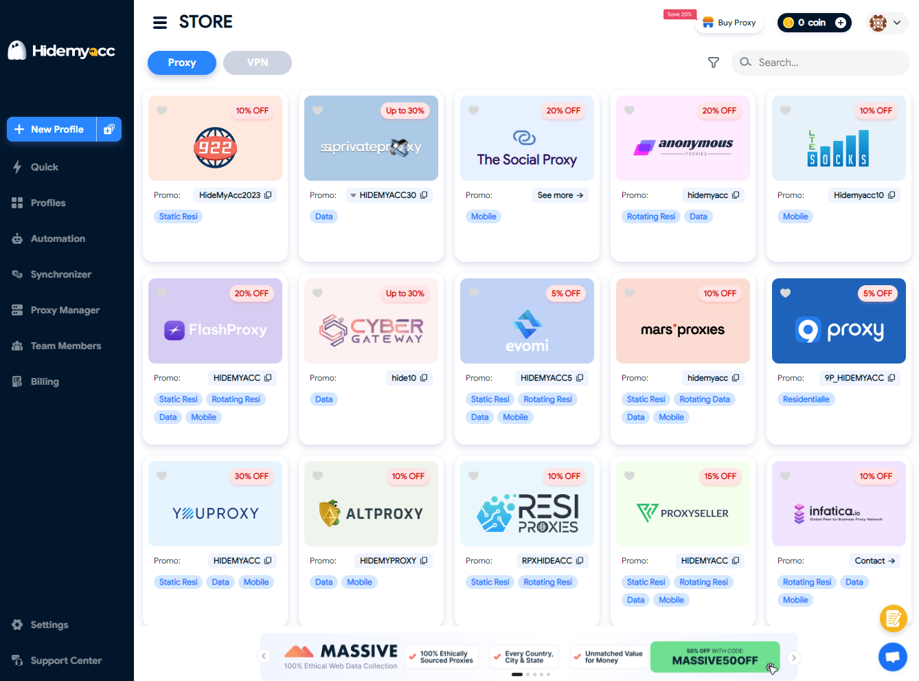 Hidemyacc proxy store
